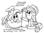  applejack_(mlp) black_and_white cute cutie_mark english_text equine female feral friendship_is_magic fruit hat horse mammal monochrome my_little_pony pinkie_pie_(mlp) plain_background pony text tiny wasd999 wasd_999 white_background 