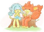  blush closed_eyes eyes_closed flower no_humans pixiv_thumbnail pokemon resized simipour simisear tree_stump 