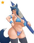  animal_ears bikini blue_eyes blue_hair breasts huge_breasts legs lionel_nakamura navel pixiv pixiv-tan plump short_hair skindentation solo swimsuit thick_thighs thighhighs thighs underboob 