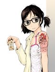  black_hair megane pettanko tagme tattoo 