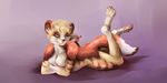  blonde_hair blue_eyes breasts female fox_skin hair hindpaw jazzycat looking_at_viewer meercat meerkat nenna nude partial_fursuit paws pelt smile solo whiskers 