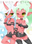  alternate_hairstyle blush breasts cleavage cosplay costume_switch demon_girl glasses horns inuue_kiyu kneesocks_(character) kneesocks_(psg) panty_&amp;_stocking_with_garterbelt pointy_ears red_skin scanty scanty_(psg) smile wink 