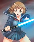  brown_eyes brown_hair energy_sword lightsaber school_uniform serafuku shinozuka_jouji solo star_wars sword weapon 