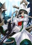  alternate_costume anchor bad_id bad_pixiv_id beniyaorin black_hair boots bubble bubble_blowing crossed_legs eyepatch gloves green_eyes hat highres lips lipstick makeup murasa_minamitsu pipe red_lipstick rope sitting solo touhou traditional_media tricorne 