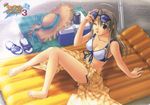  :p ahoge arm_support barefoot beach bikini breasts brown_hair cleavage feet hashimoto_takashi hat highres inflatable_raft large_breasts pia_carrot_(series) pia_carrot_e_youkoso!!_3 print_sarong red_eyes sandals sarong solo sunglasses swimsuit takai_sayaka tongue tongue_out yellow_sarong 