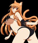  animal_ears asobi_ni_iku_yo! ass bikini black_background breasts brown_hair cleavage eris eris_(asobi_ni_iku_yo!) huge_ass large_breasts long_hair looking_at_viewer red_eyes swimsuit tail underboob 