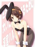  animal_ears brown_hair bunny_ears bunnysuit masakichi_(crossroad) pantyhose short_hair solo suzumiya_haruhi suzumiya_haruhi_no_yuuutsu 