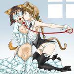  2girls ballgag blindfold bondage breastless_clothing gag nopan pettanko strike_witches yuri 