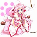  animal_ears bare_shoulders blush bone bun_cover collar creep dog_days dog_ears dog_girl dog_tail double_bun gloves leash millhiore_f_biscotti open_mouth paw_pose pet_play pink_hair purple_eyes rope saliva short_hair solo tail tail_wagging 