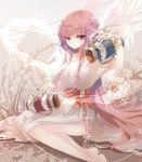  barefoot commentary_request head_wreath long_hair megurine_luka over_shoulder pink_eyes pink_hair plastick pot sitting solo sparkle tarot temperance_(tarot_card) very_long_hair vocaloid wings yokozuwari 