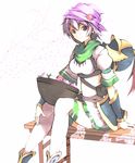  bad_id bad_pixiv_id bandana basket helmet kanten_(kanten328) midriff outou purple_hair sangokushi_taisen sitting skirt solo thighhighs 