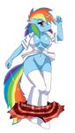  anthro anthrofied blue blue_body blush breasts cleavage clothed clothing equine female friendship_is_magic hair hooves horse legwear looking_at_viewer mammal multi-colored_hair my_little_pony pink_eyes plain_background pony pussy rainbow_dash_(mlp) rainbow_hair rule_34 shirt skirt solo sssonic2 standing stockings unbuttoned_shirt white_background wings 