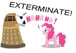  dalek doctor_who duo equine exterminate female feral friendship_is_magic fur horse mammal my_little_pony parody pink_fur pinkie_pie_(mlp) plain_background pony qaxis white_background 