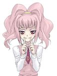  anya_alstreim ashford_academy_uniform bangs blush buttons code_geass darker_than_black fingersmile necktie oekaki parody pink_hair red_eyes satou_atsuki smile solo yin 