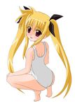  blonde_hair fate_testarossa long_hair lyrical_nanoha mahou_shoujo_lyrical_nanoha_strikers one-piece_swimsuit sawa_(snack_yoshie) school_swimsuit solo swimsuit twintails very_long_hair white_school_swimsuit white_swimsuit 