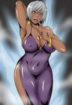  blue_eyes blush breasts dark_skin large_breasts marvel short_hair smile solo storm_(x-men) white_hair x-men 