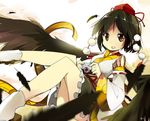  bad_id bad_pixiv_id bare_legs black_hair blurry brown_eyes camera censored convenient_censoring depth_of_field embellished_costume feathers hat highres japanese_clothes looking_at_viewer obi open_mouth sash shameimaru_aya smile solo sunyukun tabi tokin_hat touhou white_legwear wings 
