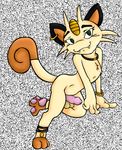  4_fingers anklet anthro arandomdog balls barefoot body_hair bracelet chest_hair collar curled_tail ear_piercing earring erection gay girly green_eyes happy hindpaw humanoid_penis jewelry locket looking_at_viewer low_res male meowth mikefur nintendo nude paws penis piercing pok&#233;mon pok&eacute;mon raised_leg skycroc slim solo tail teeth video_games 