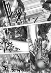  armor bandages battle berserk blood cape comic cuts dragonslayer_(sword) greyscale guts huge_weapon injury m.u.g.e.n male_focus monochrome monster multiple_boys nagare samurai_spirits scar silent_comic sword weapon youkai_kusaregedo 