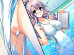  akaza censored hand hands henshin_3 insertion living_clothes long_hair notebook object_insertion pen pool purple_hair pussy school_swimsuit swimsuit tampon water white_school_swimsuit white_swimsuit 