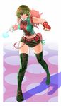  backpack bad_id bad_pixiv_id bag bare_shoulders boots fingerless_gloves gloves green_hair hair_ornament hairclip kilart midriff original red_eyes short_hair shorts solo spray_can thigh_boots thighhighs 