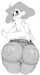  ass bad_id bad_pixiv_id belt blush cameltoe crayon_shin-chan denim from_behind greyscale huge_ass jeans looking_back monochrome nohara_misae oinari_(inarizushi) pants simple_background solo trefoil 