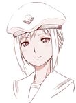  aria athena_glory dark_skin hat kawakami_tomoko monochrome nagian short_hair sketch smile solo uniform very_short_hair 