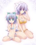  bikini blue_eyes blue_hair cirno food hair_ribbon hat ice_cream letty_whiterock multiple_girls ribbon sitting spread_legs swimsuit toshihiro touhou wariza wings 