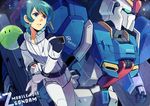  blue_eyes blue_hair ebira gloves gundam haro kamille_bidan male_focus mecha solo zeta_gundam zeta_gundam_(mobile_suit) 