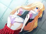  blonde blue_eyes from_behind locking_back long_hair oshiri pantsu posterior_cleavage skirt 