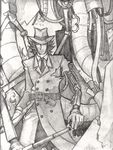  artist_request cuffs cyborg gadget gloves greyscale handcuffs hat inspector_gadget male_focus monochrome sketch solo torn_clothes trench_coat 