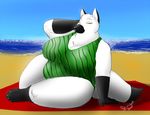 beach big_breasts breasts canine fat female fur iridium mammal ocean one-piece_swimsuit overweight sea seaside solo swimsuit unknown_artist water white white_fur wide_hips wolf 
