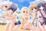  5girls :p absurdres aizawa_tobari alcot aona_masao arisugawa_yuuhi beach bikini black_hair blonde_hair blue_eyes breasts brown_hair cherry fair_child fairchild fixed food fruit green_eyes hazumi_kotori highres hinamori_kokoro kagami_sakuya long_hair mizugi multiple_girls nimura_yuuji nipples oppai orange_eyes pink_hair purple_eyes purple_hair red_eyes short_hair smile swimsuit tongue tongue_out undressing very_long_hair wink 