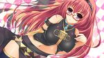  bad_id bad_pixiv_id bespectacled glasses hairband highres long_hair megurine_luka navel pink_hair purple_eyes skirt solo thighhighs vocaloid watanuki_kaname 