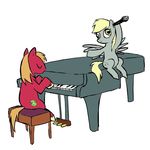  blonde_hair chemical-art derpy_hooves_(mlp) equine female feral friendship_is_magic hair horse male mammal microphone musical_instrument my_little_pony orange_hair pegasus piano plain_background pony sitting white_background wings 