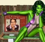  bare_shoulders bench brown_hair bus_stop costume fingerless_gloves gloves green_eyes green_hair green_skin hair_up lips long_hair marvel mizugi navel oppai outdoors she_hulk shehulk sideboob sleeveless smile super_heroine superheroine tagme thighs 