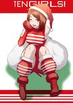  :p ass bare_shoulders boots breasts butcha-u christmas cleavage elbow_gloves gloves hat large_breasts one_eye_closed red_gloves sack santa_costume santa_hat short_hair sitting solo striped tenga tengirl tongue tongue_out 