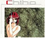  90s character_name convenient_arm holding holding_weapon kimura_takahiro kunai masuda_chiho mouth_hold nude official_art red_hair short_hair solo upper_body variable_geo weapon 