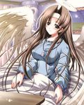  angel bed bottle brown_hair grey_eyes misakura_nankotsu tagme wings 