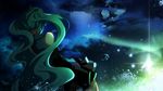  aqua_hair detached_sleeves from_behind hatsune_miku highres lens_flare long_hair marirero_a night skirt sky solo star twintails very_long_hair vocaloid 