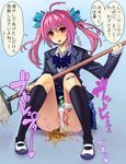  bandaid chikokuma dirty_pantsu knee_socks mop panstu pink_hair red_eyes scat school_uniform schoolgirl twin_tails upskirt uwabaki vibrator 