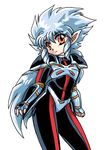  bad_id bad_pixiv_id bodysuit brown_eyes drill_hair elbow_gloves fingerless_gloves gloves iczer-3 iczer_(series) iczer_densetsu long_hair okuri_ookami pointy_ears sidelocks silver_hair smile solo white_background 