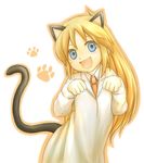  :d animal_ears blonde_hair blue_eyes cat_ears cat_tail closed_labcoat kemonomimi_mode labcoat long_hair necktie nichijou open_mouth paw_pose paw_print professor_shinonome smile solo tail yoshiyanmisoko 