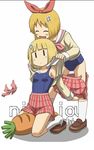  2girls annaka_(nichijou) annaka_haruna awa blonde_hair bow character_request multiple_girls nichijou school_swimsuit sekiguchi_yuria swimsuit swimsuit_under_clothes 