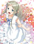  ano_hi_mita_hana_no_namae_wo_bokutachi_wa_mada_shiranai. blue_eyes blush dress flower honma_meiko long_hair looking_up open_mouth silver_hair solo yamamoto_shima 