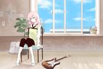  casual chair cloud clouds flower flowers guitar long_hair megurine_luka musical_instrument pillow pink_hair plant sansou sitting sky vocaloid window 