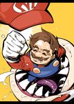  brown_hair facial_hair gloves hat hat_removed headwear_removed hounori letterboxed mario mario_(series) mustache piranha_plant saliva sharp_teeth sparkle super_mario_bros. teeth tongue 