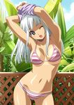  bikini dark_skin freckles koutaro long_hair mizugi open_mouth striped_bikini tanlines tanned undressing waki white_hair wink 