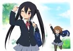  bag black_hair brown_eyes brown_hair closed_eyes hirasawa_yui k-on! long_hair mochizuki_yomogi multiple_girls nakano_azusa one_eye_closed pantyhose school_uniform short_hair twintails 