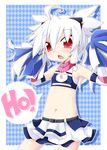  ahoge flat_chest long_hair midriff navel open_mouth original pointy_ears pom_poms ponytail red_eyes reku shiroko_(reku) skirt solo white_hair 